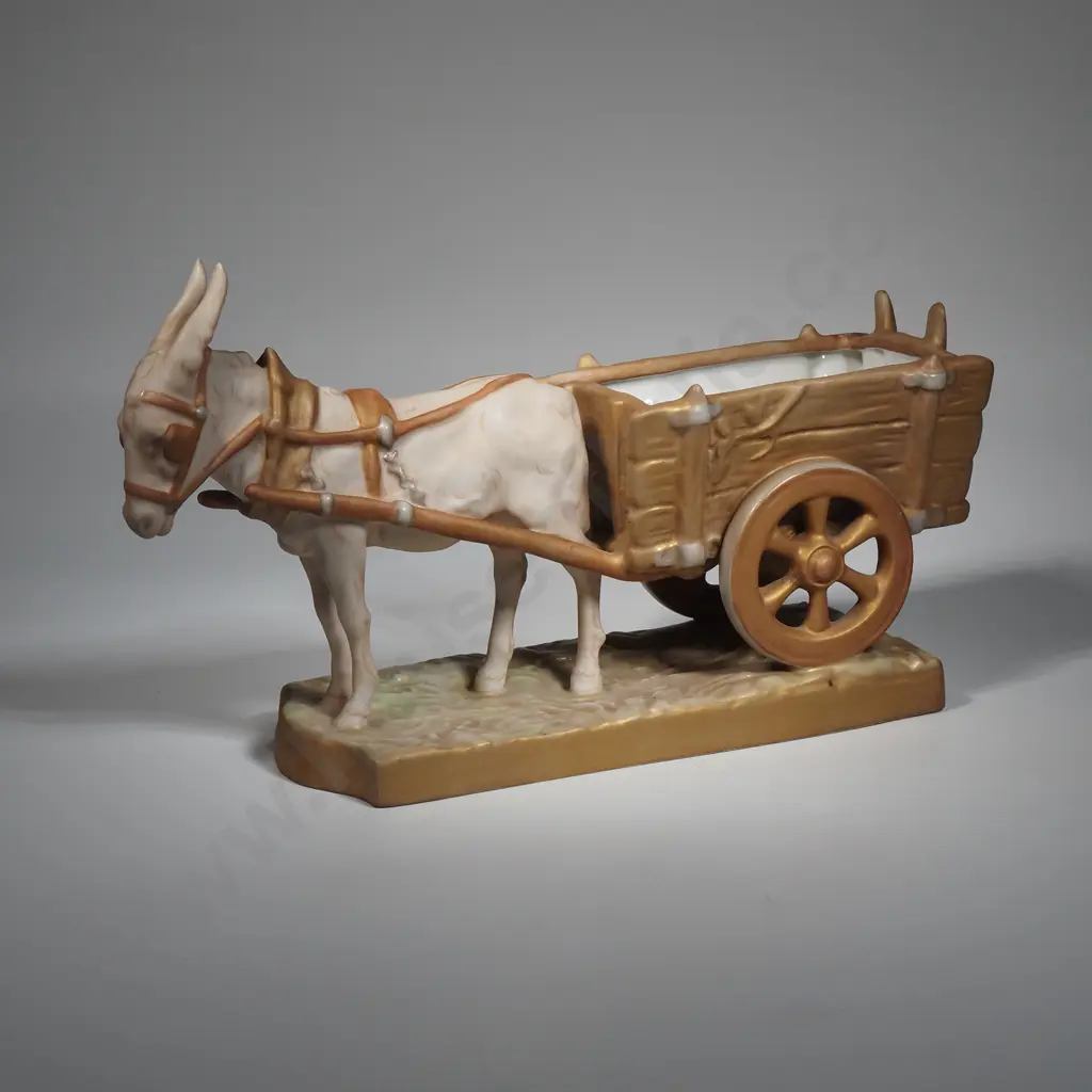 Royal Dux Porcelain Donkey & Cart Figure Image 1++