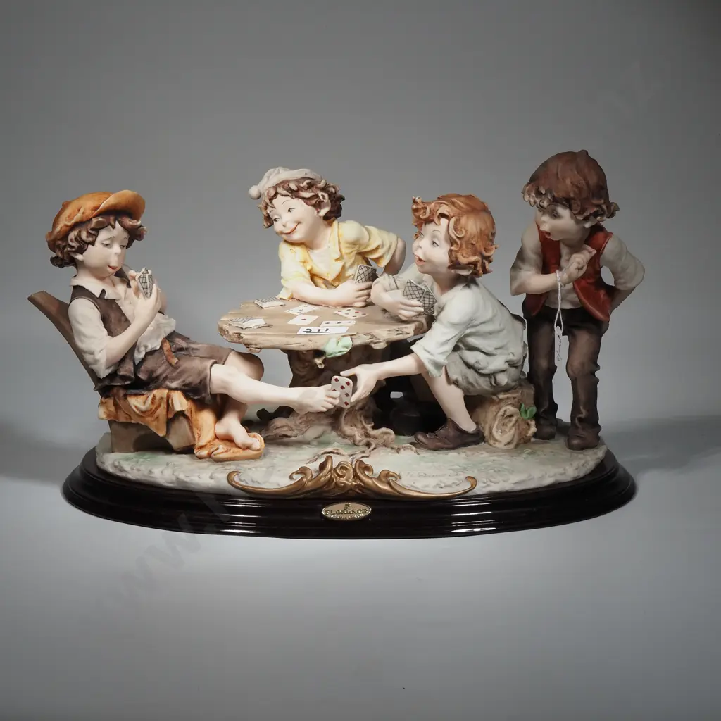 Giuseppe Armani Capodimonte Figurine "The Cheats" Children Playing Cards Image 1++