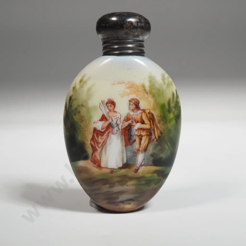 Antique Porcelain Perfume Bottle w Hand Painted Scene Of A Courting Couple Image 1++