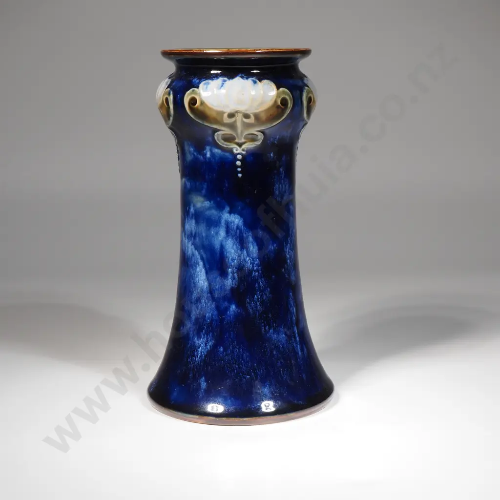 Art Nouveau Stoneware Vase By Maud Bowden Decorated With Stylised Flowers & Glazed In Tones Of Mottled Blue Image 1++