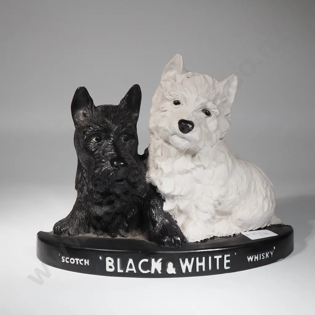 Vintage Wall Hung Advertising Sign Of Two Scottish Terrier Dogs - The Mascots For Black & White Whisky Image 1++