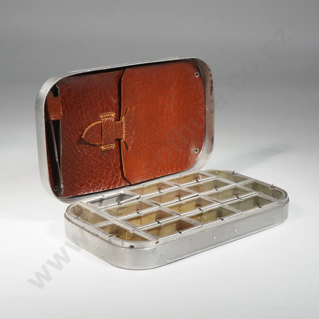 Antique Fly Canister Complete w Tweezer - Leather 'Pouch' & 16 Compartments Image 1++