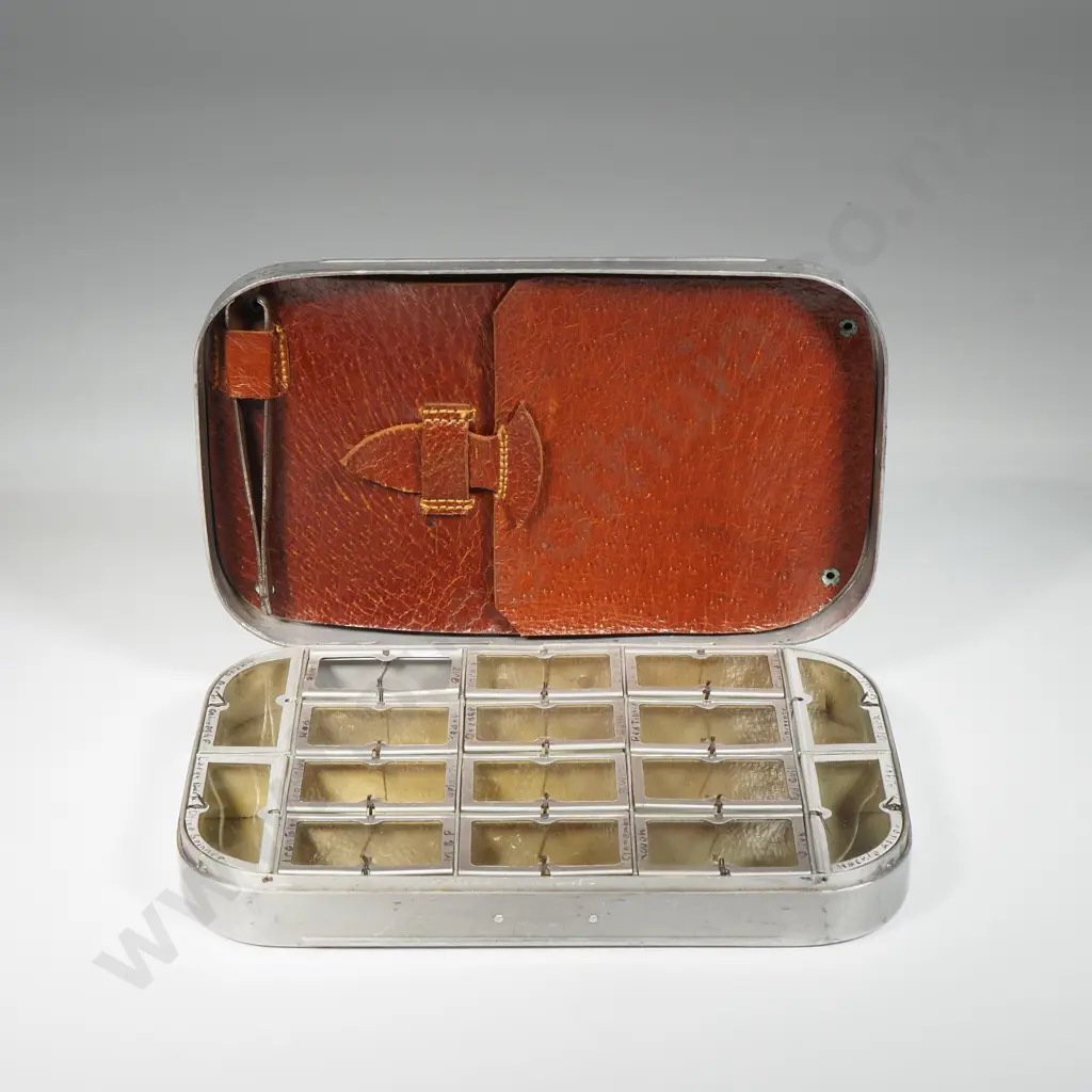 Antique Fly Canister Complete w Tweezer - Leather 'Pouch' & 16 Compartments Image 1++