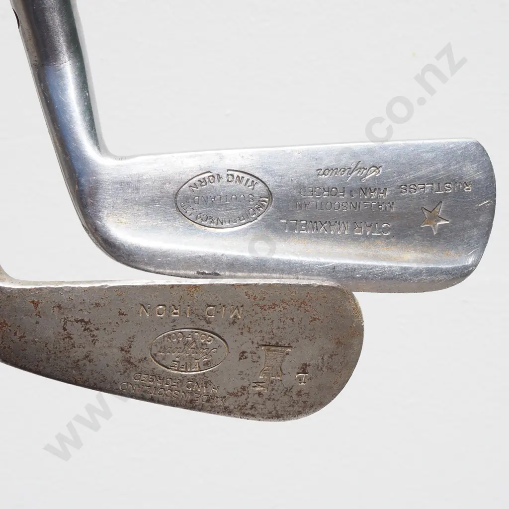 Vintage Hickory Shaft Fife Kinghorn Mid Iron & A William Girson & Co Mashie No 2 Golf Club Image 1++
