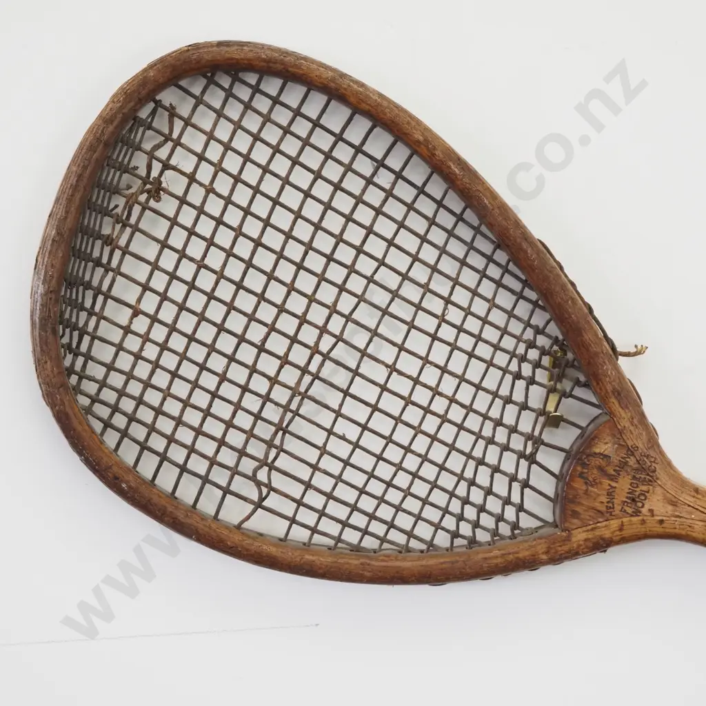 c1875 Lopsided Henry Malings Tennis Racket - Frances Street Woolwick London - Scarce - Early Lopsided (tilt head) Image 1++