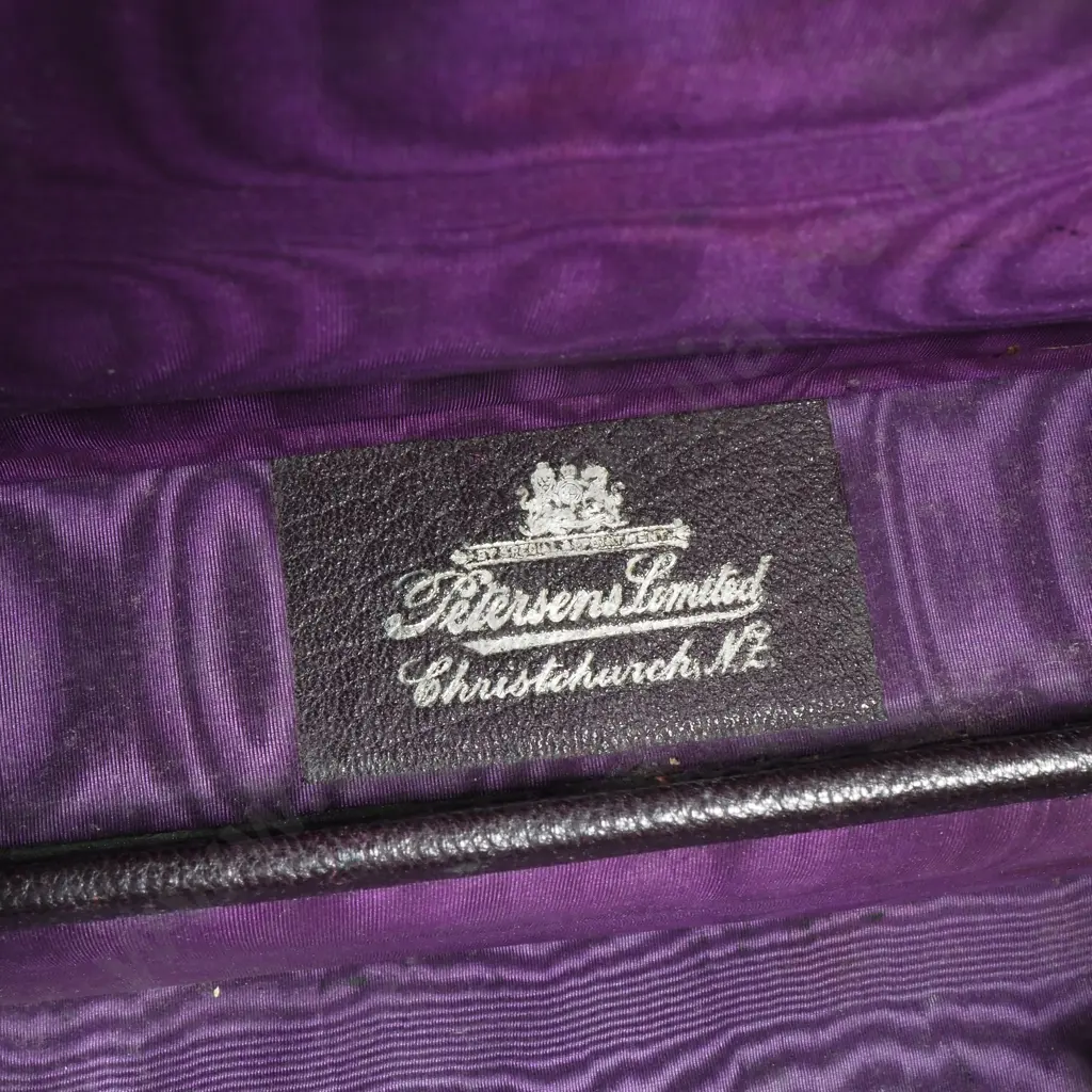 Vintage Gentleman's Leather Travelling Companion/Suitcase w Canvas Covering - The Fitted Interior w Purple Watered Silk Image 1++