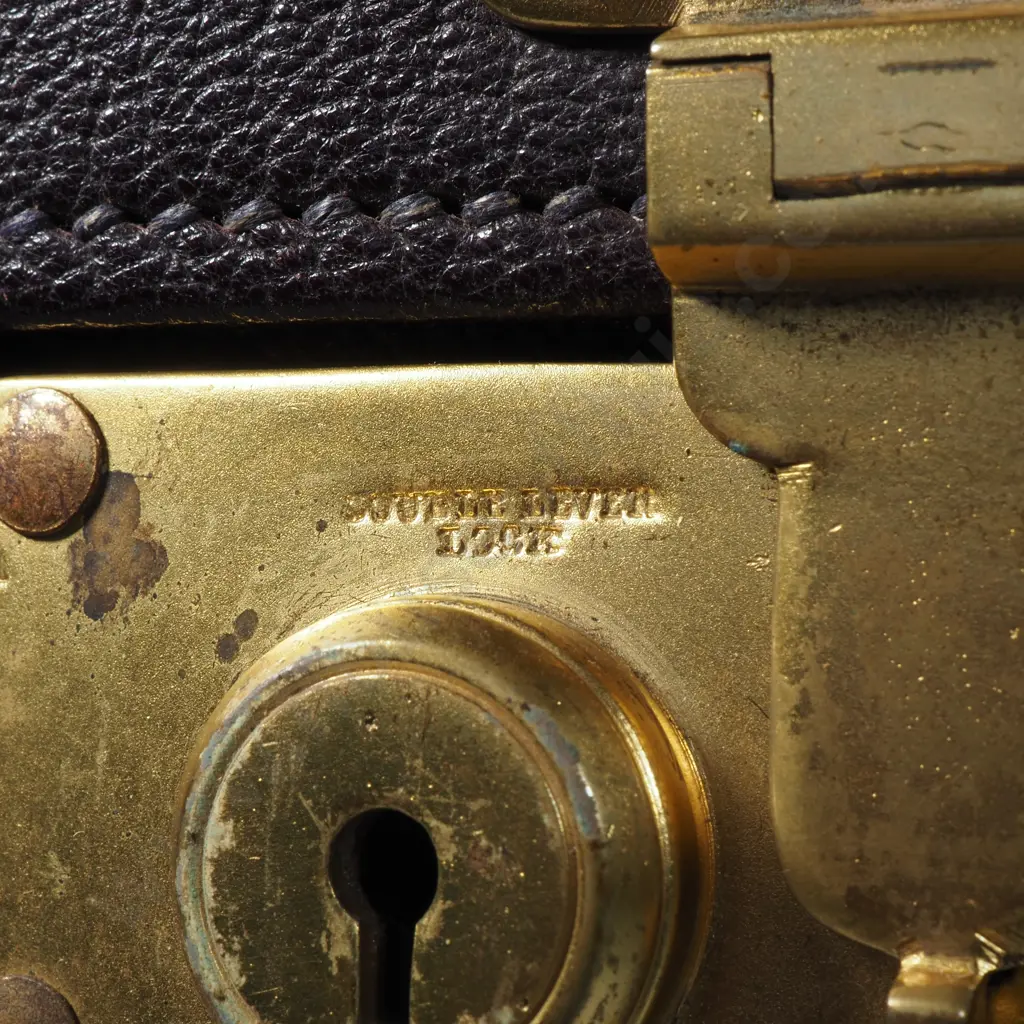 Vintage Gentleman's Leather Travelling Companion/Suitcase w Canvas Covering - The Fitted Interior w Purple Watered Silk Image 1++