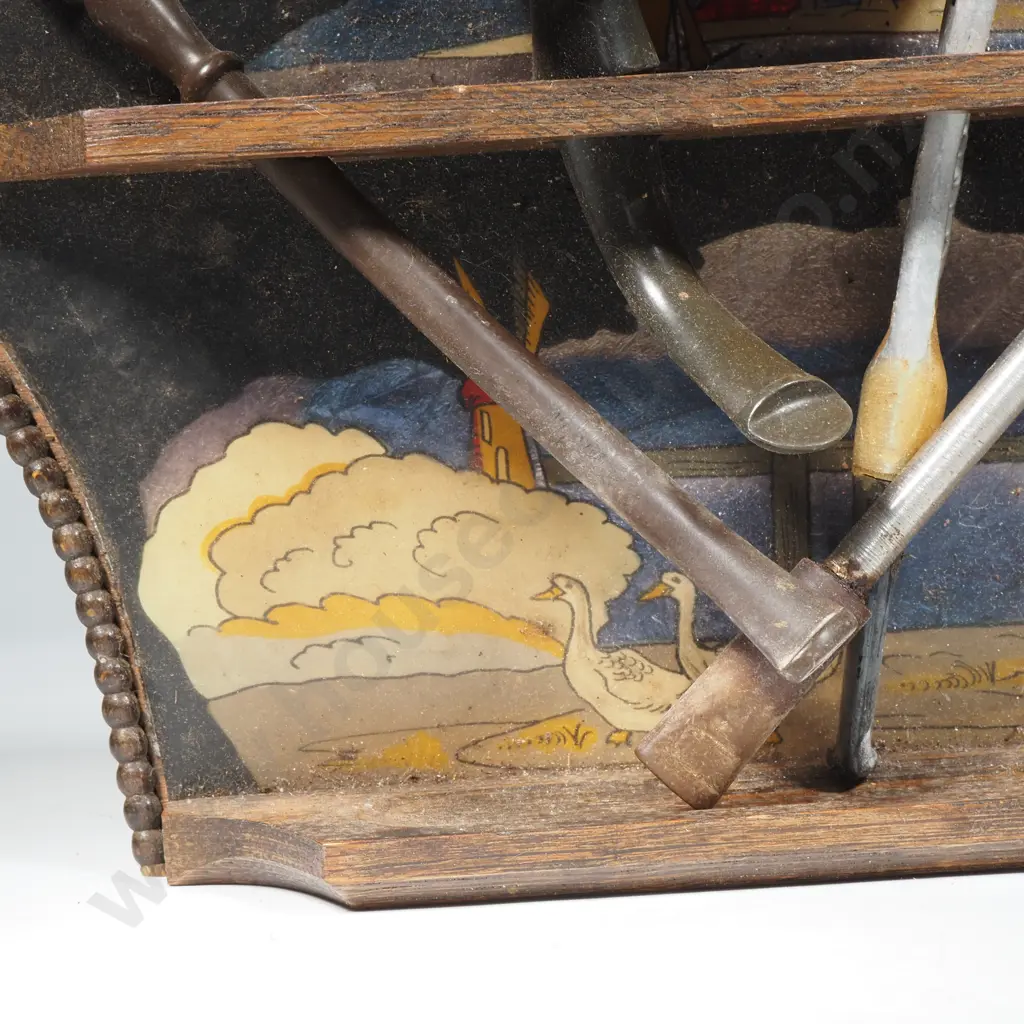 Art Deco Silver Foil Pipe Rack w Dutch Scene - Young Girl & Windmill w A Collection Of Five Vintage Pipes Image 1++