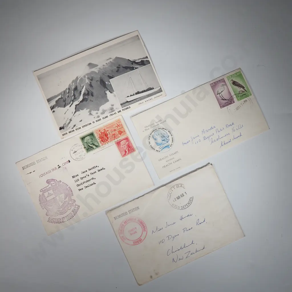 Lot Of Three Antarctic Envelopes w Contents & One Postcard Image 1++