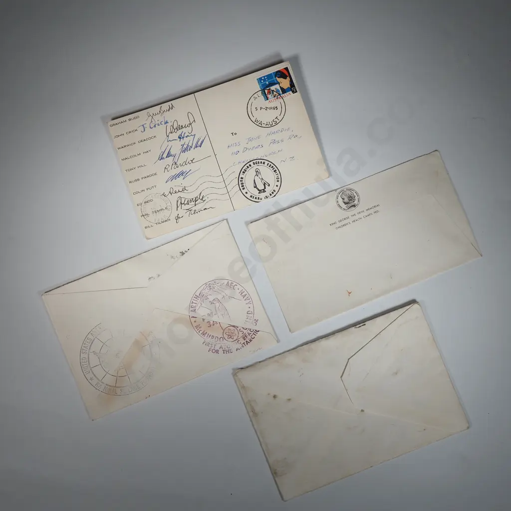 Lot Of Three Antarctic Envelopes w Contents & One Postcard Image 1++