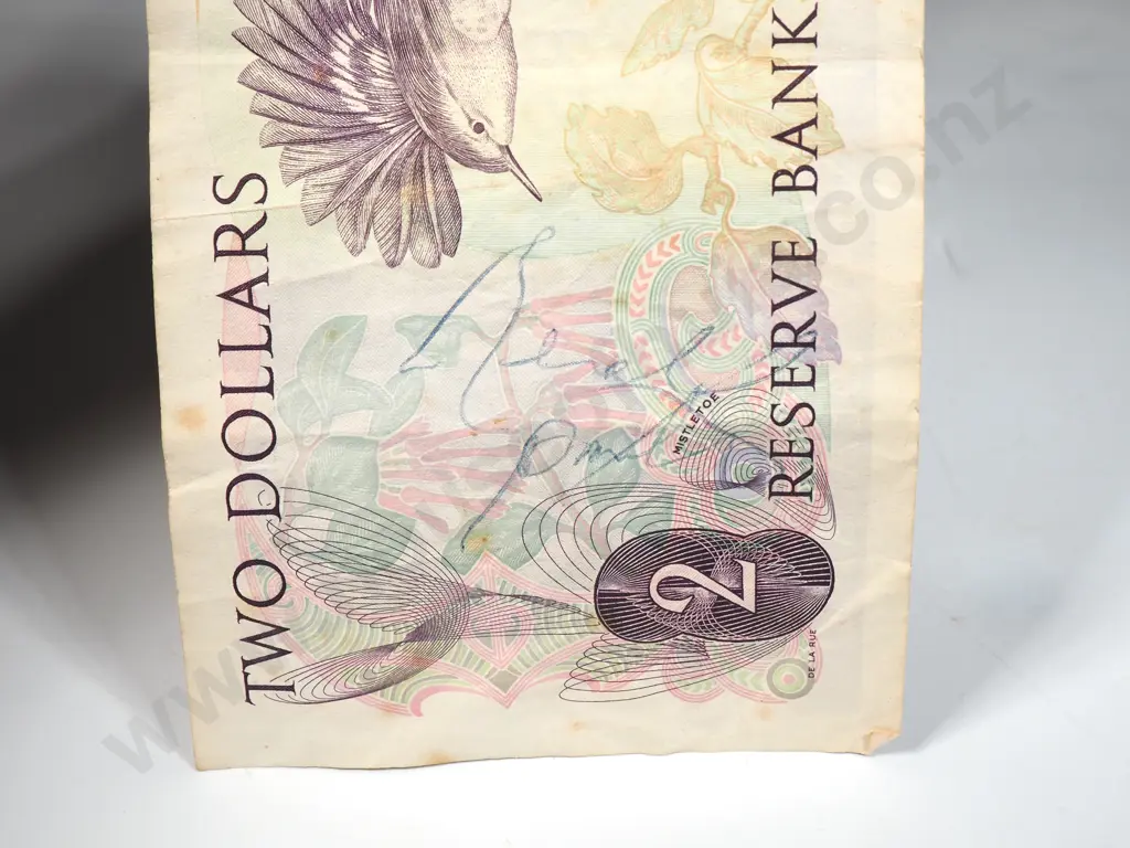 New Zealand $2 Note Signed Purportedly Signed By One Of The Harlem Globe Trotters During Tour of New Zealand Image 1++