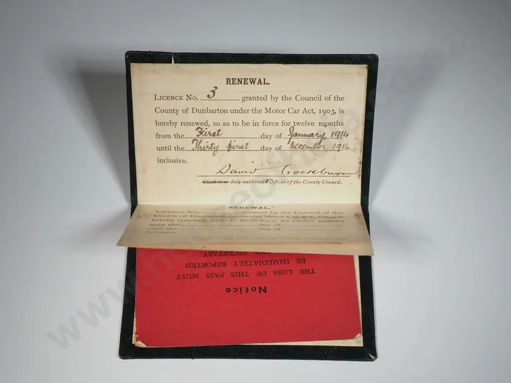 Scarce Early 1913 Dated County Of Dunbarton Motor Car Drivers License Image 1++