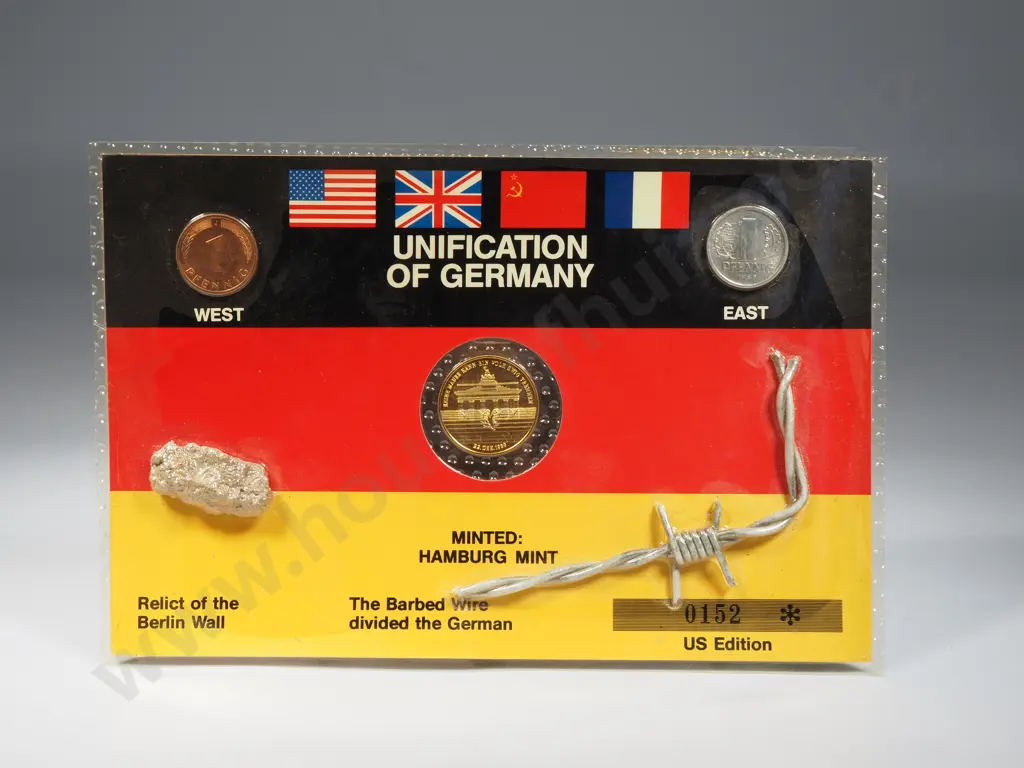 Piece of Berlin Wall & Barbed Wire Unification of Germany Coin Set  Image 1++