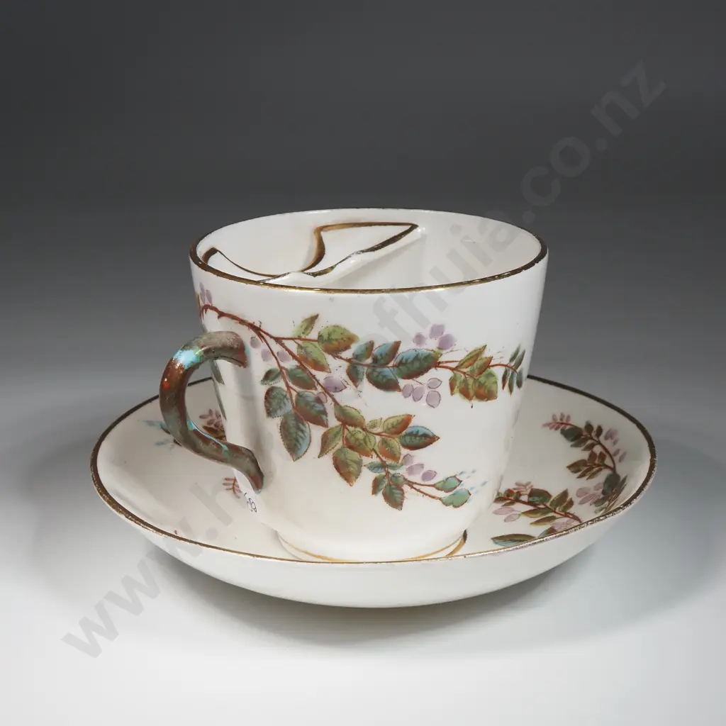 Moustache Cup And Saucer Decorated w Briar Roses Image 1++