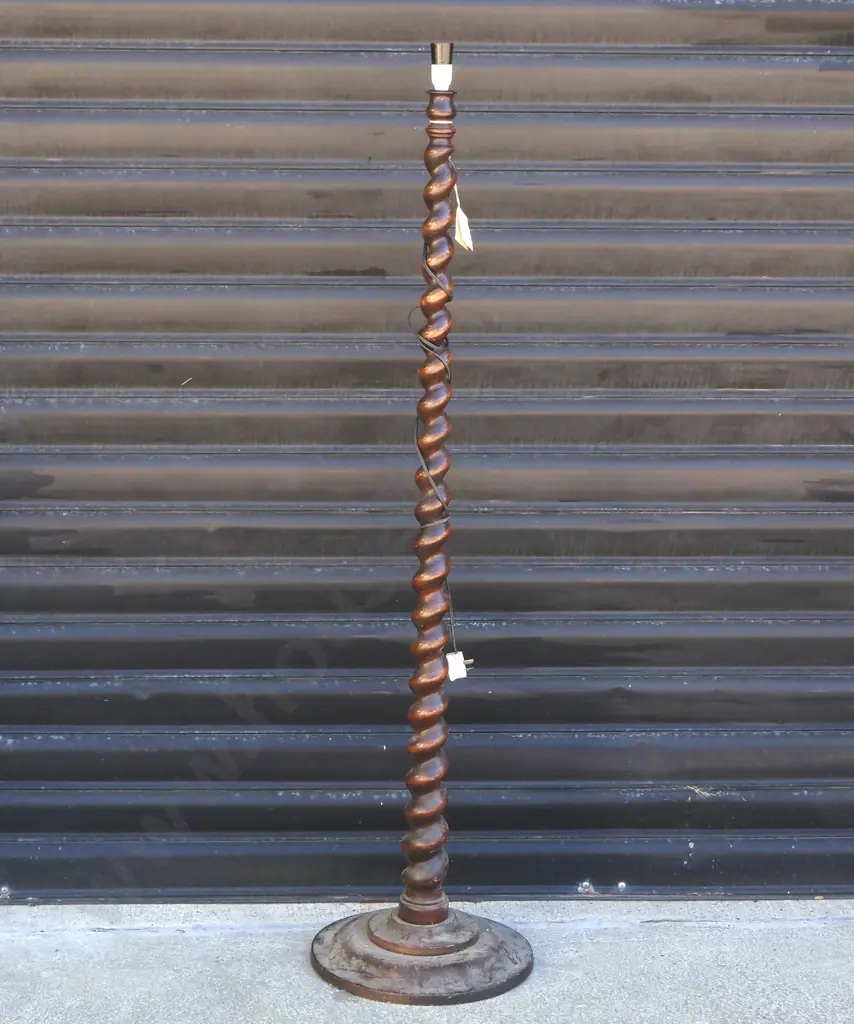 Vintage Barley Twist Standard Lamp On Circular Base - Circa 1920 Image 1++