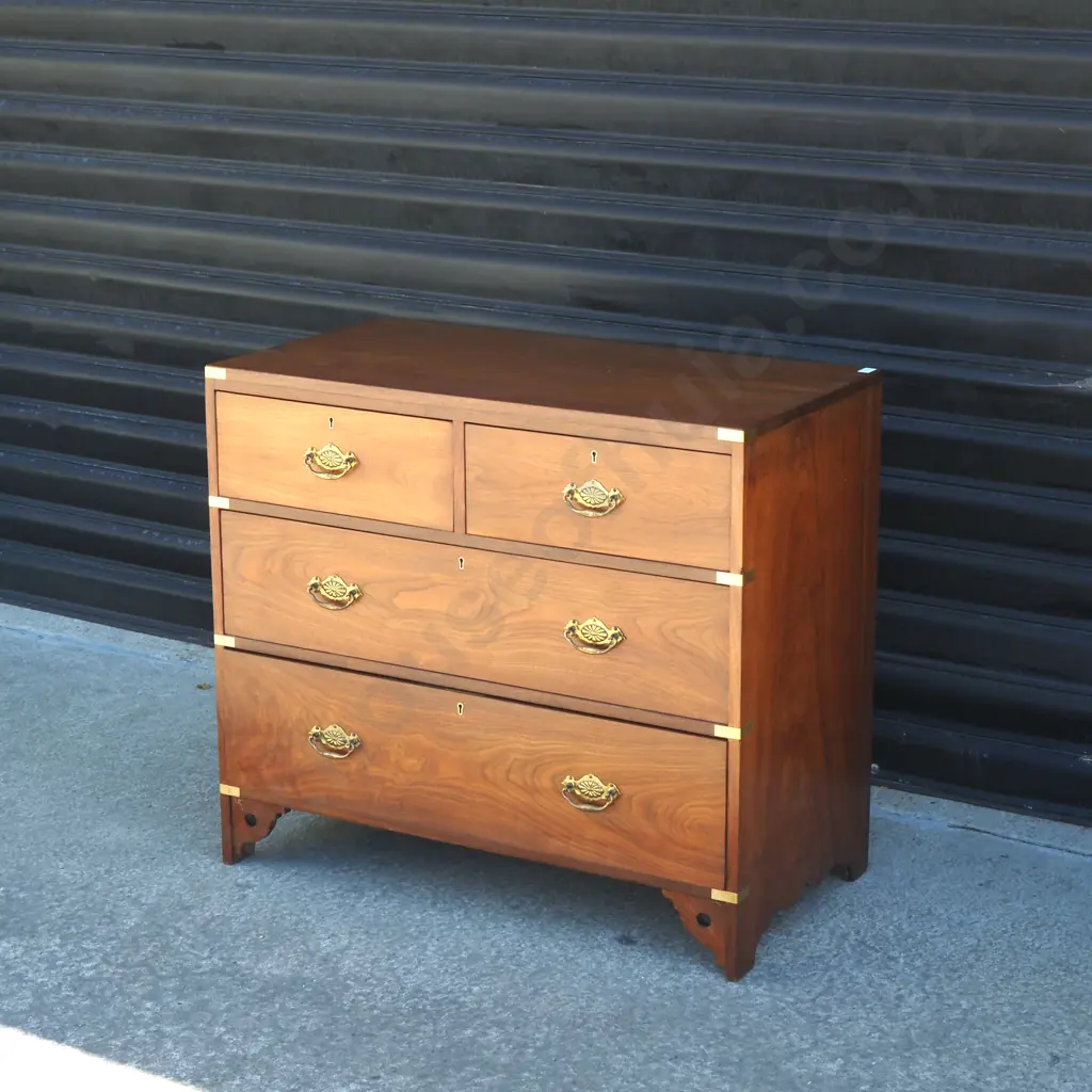 Mahogany Chest Of Four Drawers On Splay Feet w Later Brass Mounts & Handles Image 1++