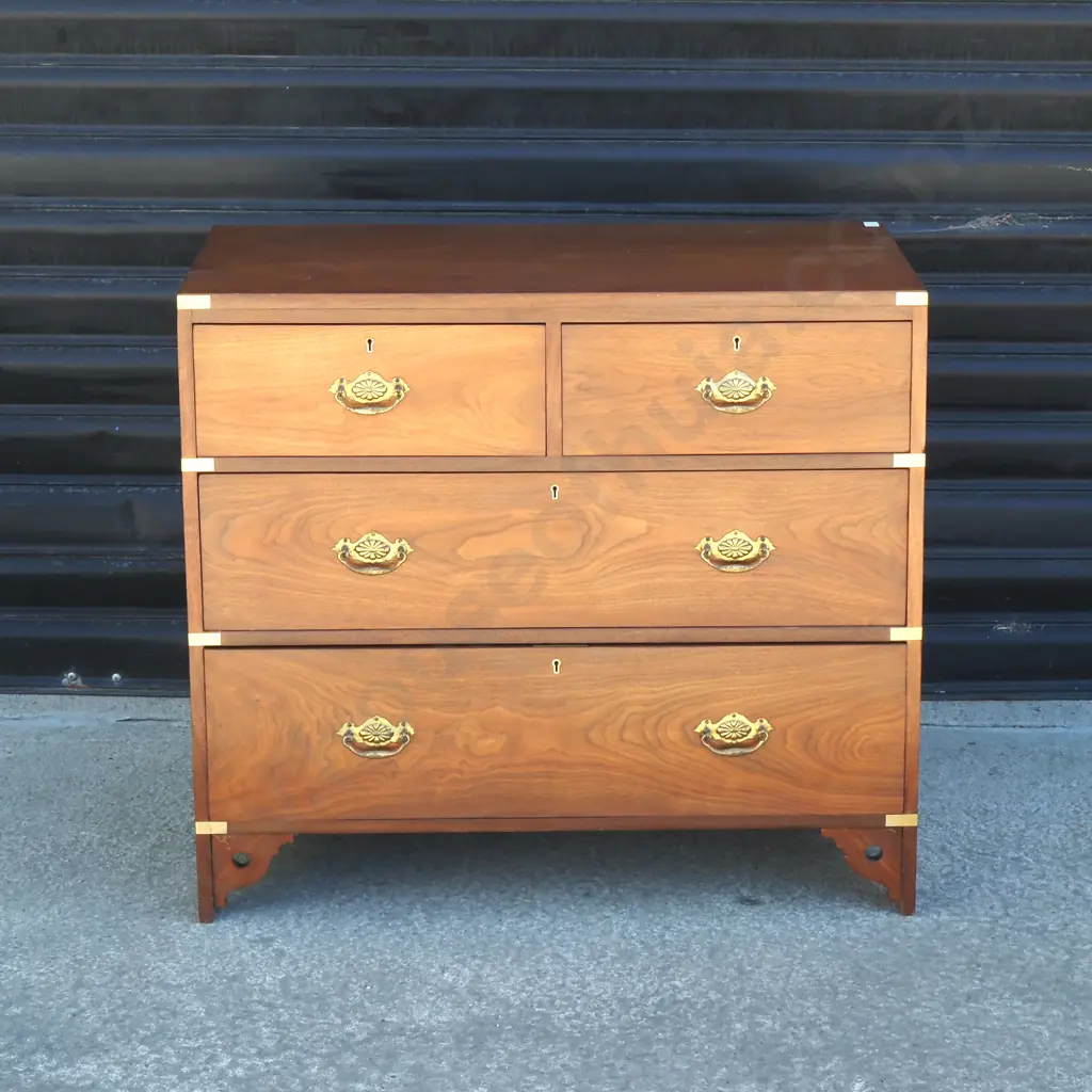 Mahogany Chest Of Four Drawers On Splay Feet w Later Brass Mounts & Handles Image 1++