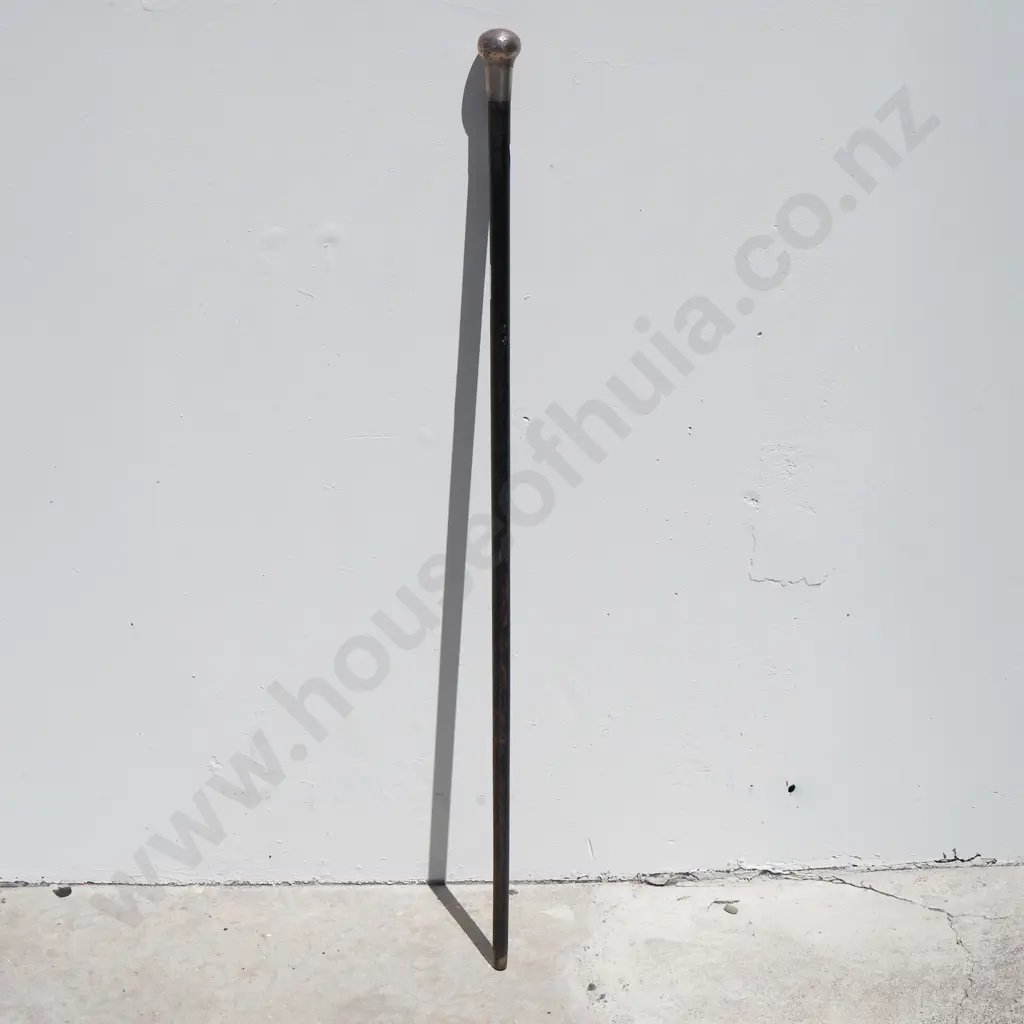 Ebonised Wooden Walking Stick w Sterling Silver Knop Image 1++