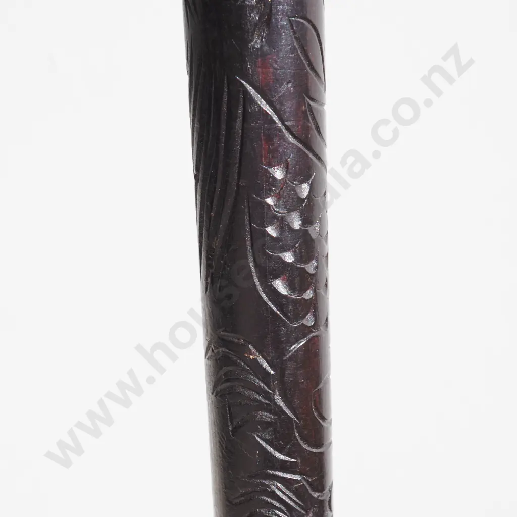 Carved Wooden Sword Stick Of Unknown Origin w Brass Mounts Image 1++