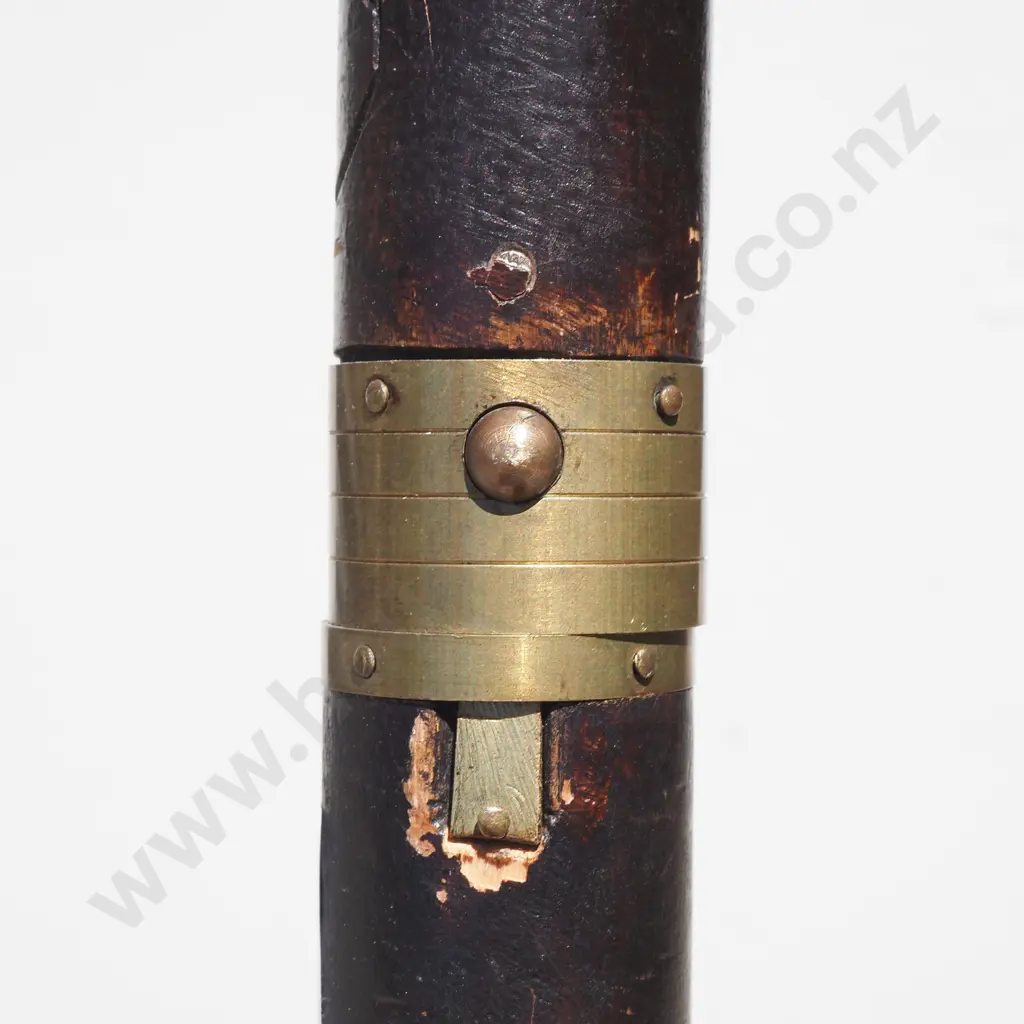 Carved Wooden Sword Stick Of Unknown Origin w Brass Mounts Image 1++