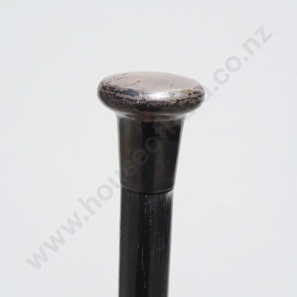 Antique Sterling Silver English Hallmarked End Capped Walking Stick w Ebonised Wood Image 1++