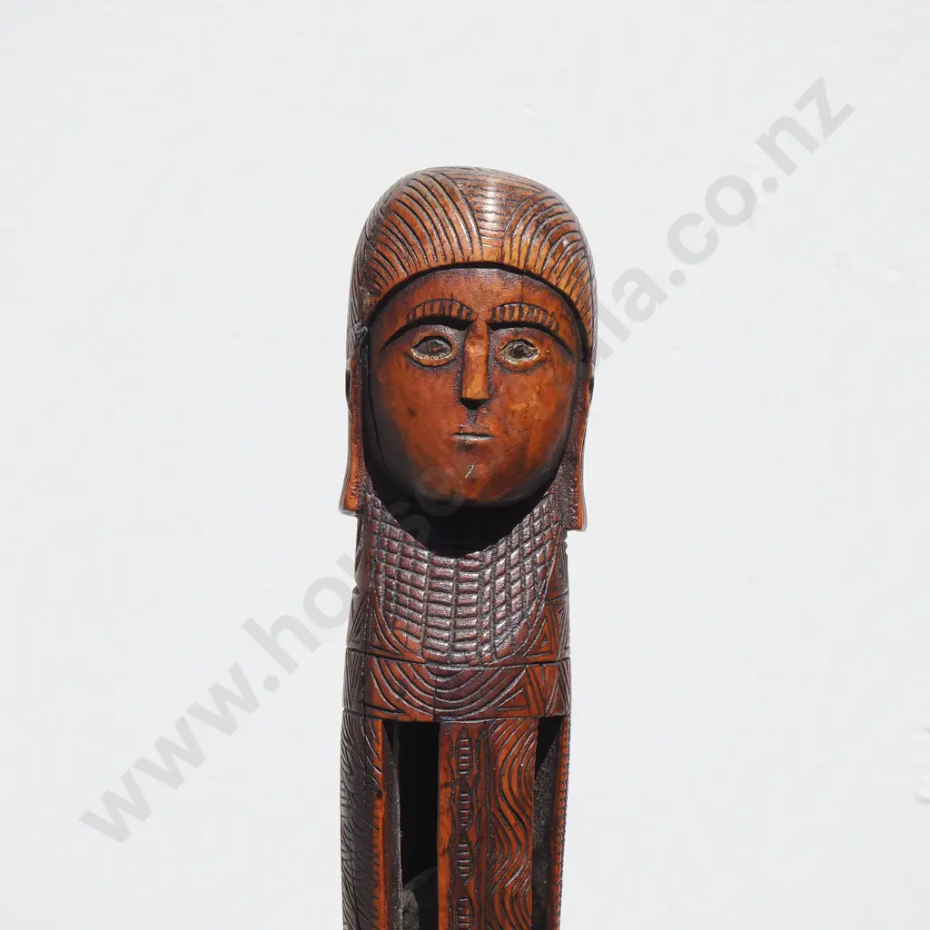 Wooden Walking Stick w Detailed Carvings - Snake Motif w Brass Trim & Wooden Toggle & String Image 1++