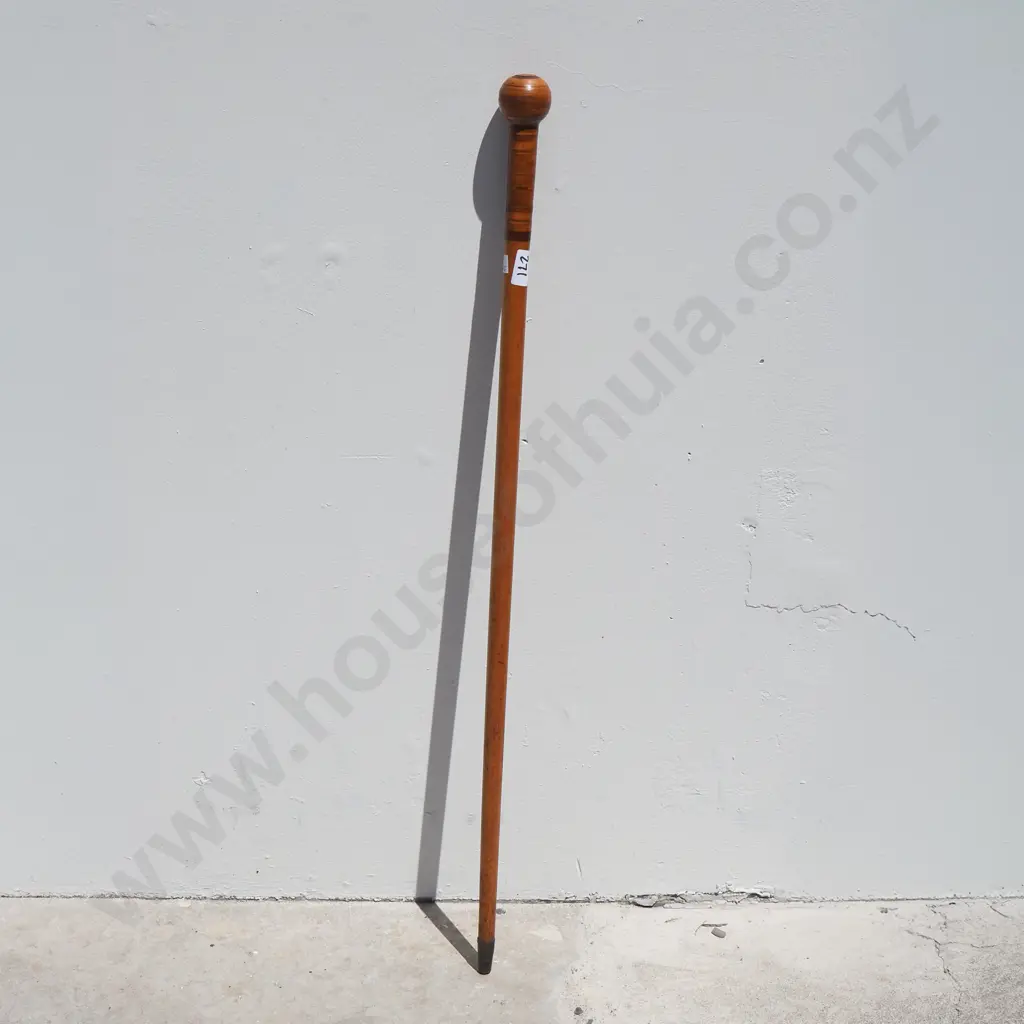 Wooden Walking Stick w Inlaid Handle of New Zealand Woods & Metal Trim Image 1++