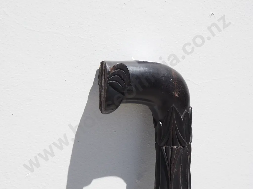 Wooden Ebony Carved Walking Stick w Bone Trim Image 1++