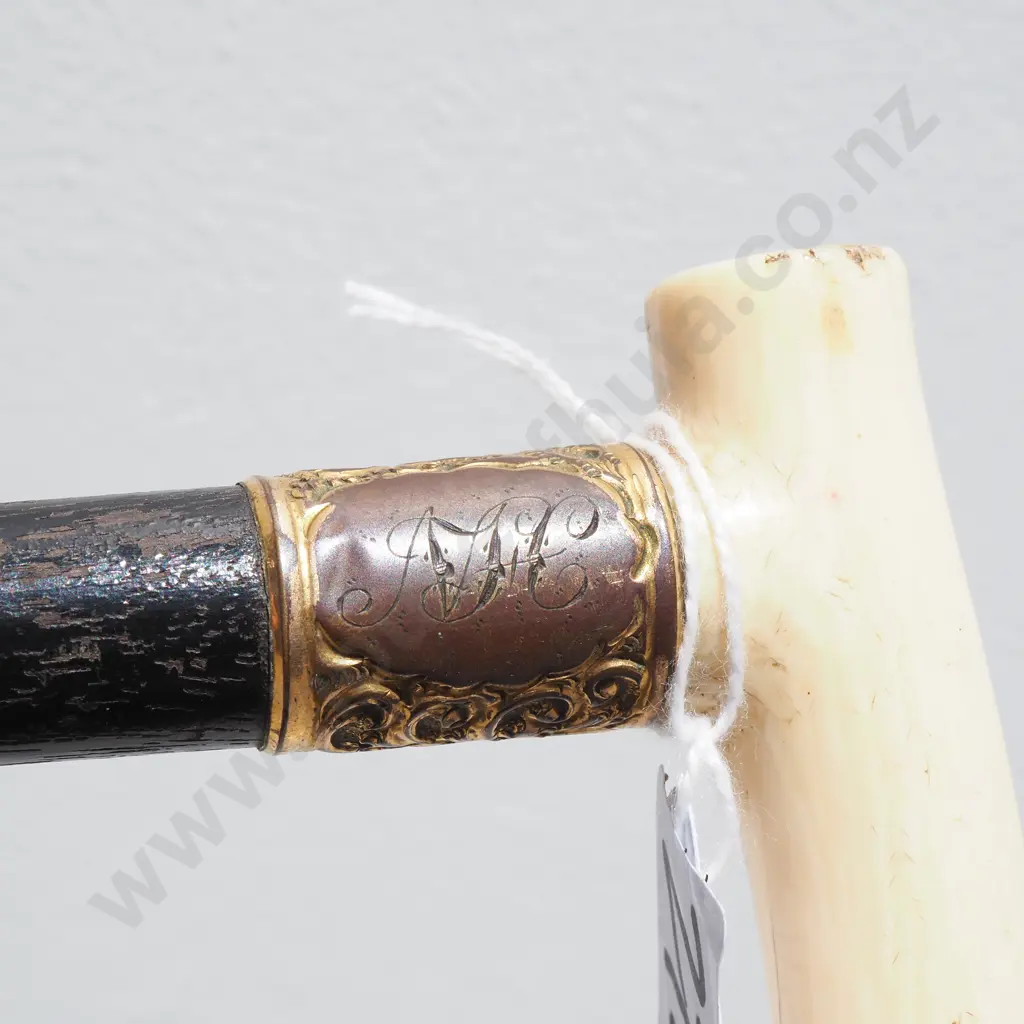 Gentleman's Walking Cane w Ornate Rolled Gold Ferrule & Elephant Ivory Handle Image 1++