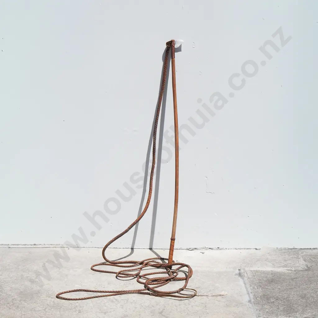 Vintage Leather Stock Whip Feet Long Bamboo Wood Handle Image 1++