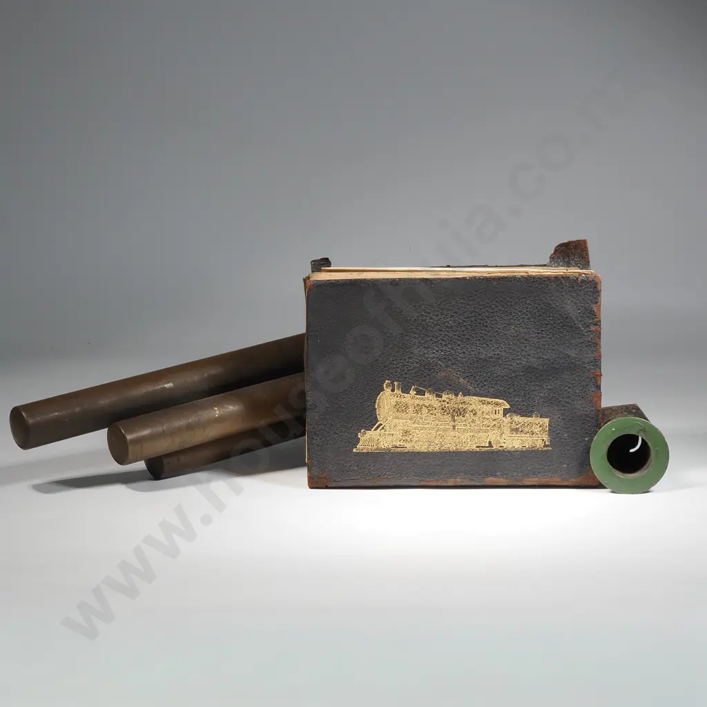 Large Brass Train Whistle & Antique Train Book "Swingles Modern Locomotive Engineering Handy Book" Image 1++