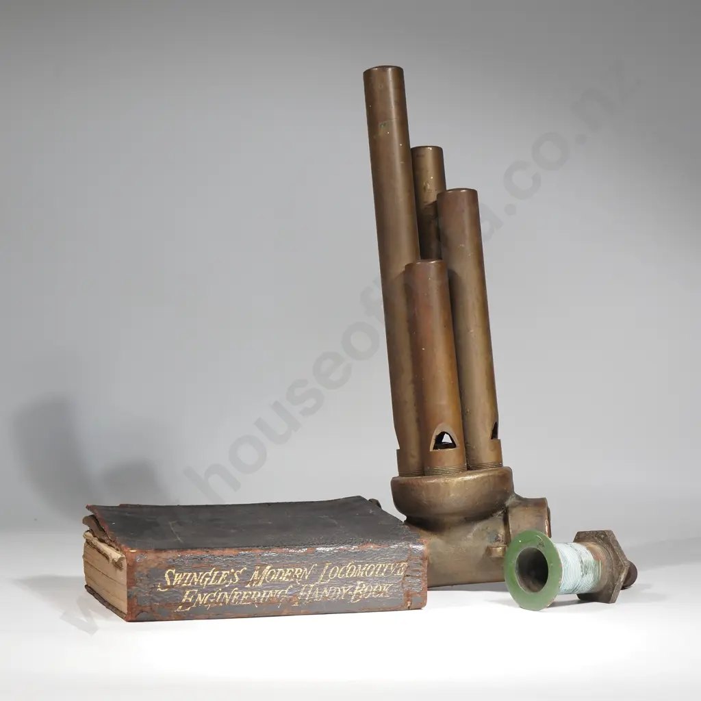 Large Brass Train Whistle & Antique Train Book "Swingles Modern Locomotive Engineering Handy Book" Image 1++