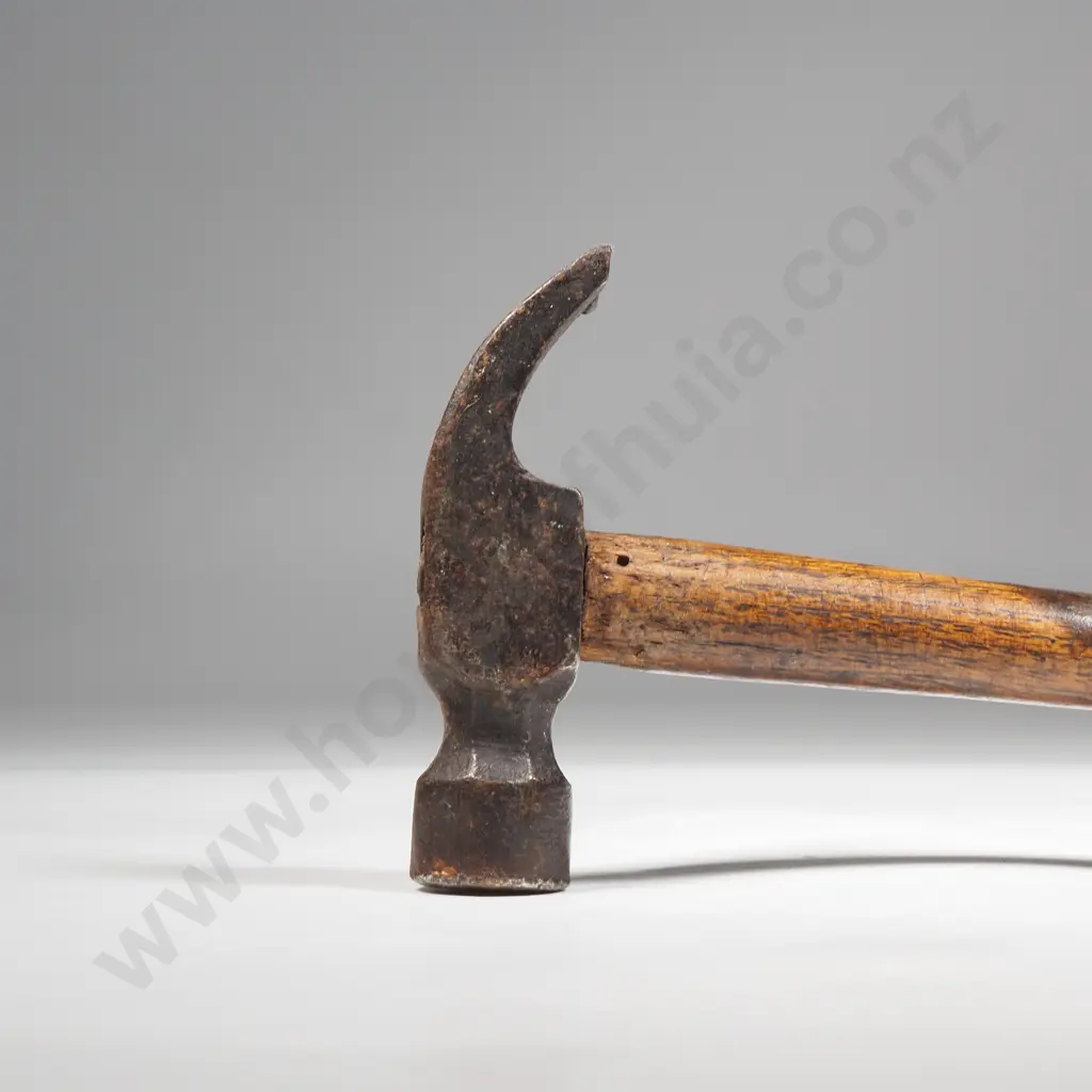 Antique Detailed Metalworker's Claw  Hammer w Turned Wood Handle Image 1++