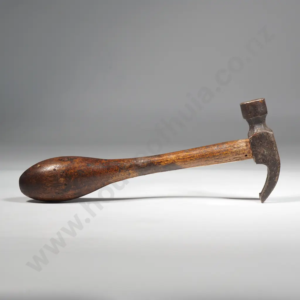 Antique Detailed Metalworker's Claw  Hammer w Turned Wood Handle Image 1++