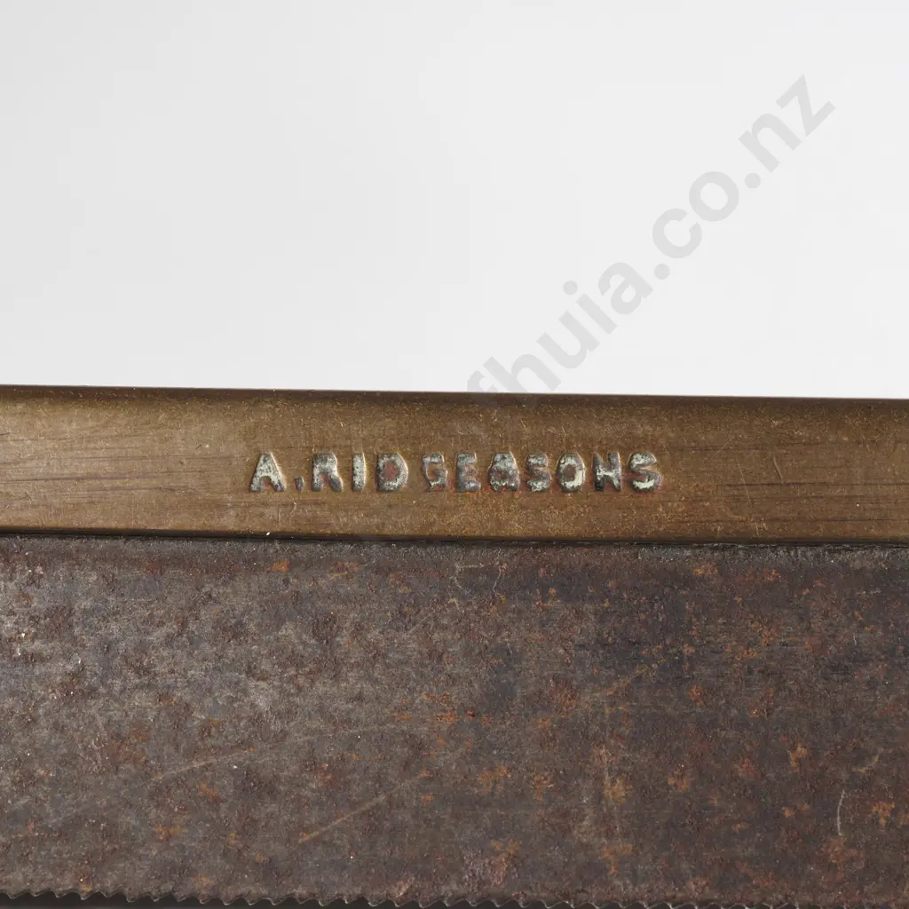 19th Century Brass Backed Veneer Saw w Turned Handles & Brass Ferrules By A Ridge & Sons Image 1++