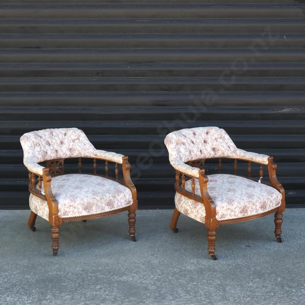 Pair Of Bow Back  Edwardian Upholstered Spindle Back Chairs  Image 1++