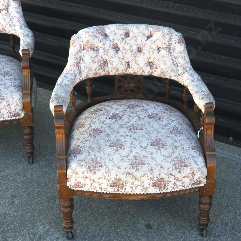 Pair Of Bow Back  Edwardian Upholstered Spindle Back Chairs  Image 1++