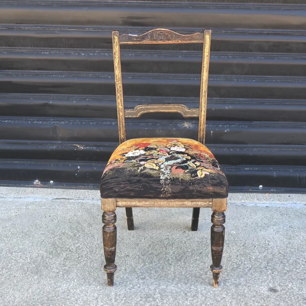 Edwardian  Ebonized Occasional Chair w Detailed Tapestry Sale Image 1++