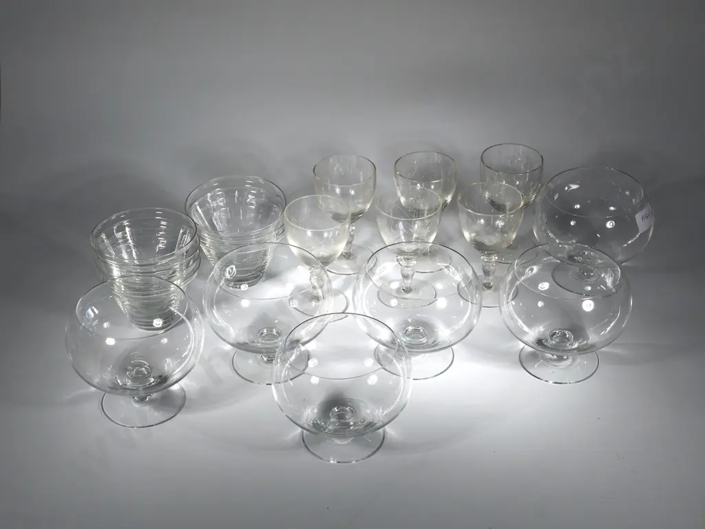 Six Crystal Sherry Glasses, Seven Glass Bowls & Seven Stemmed Dessert Bowls  Image 1++