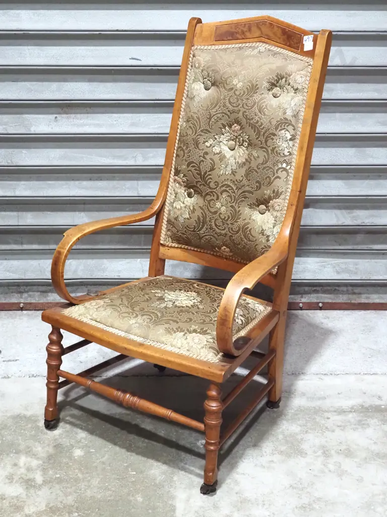 New Zealand Inlaid   Fireside Chair with Bentwood Arms & Applied Gold Buttons Image 1++