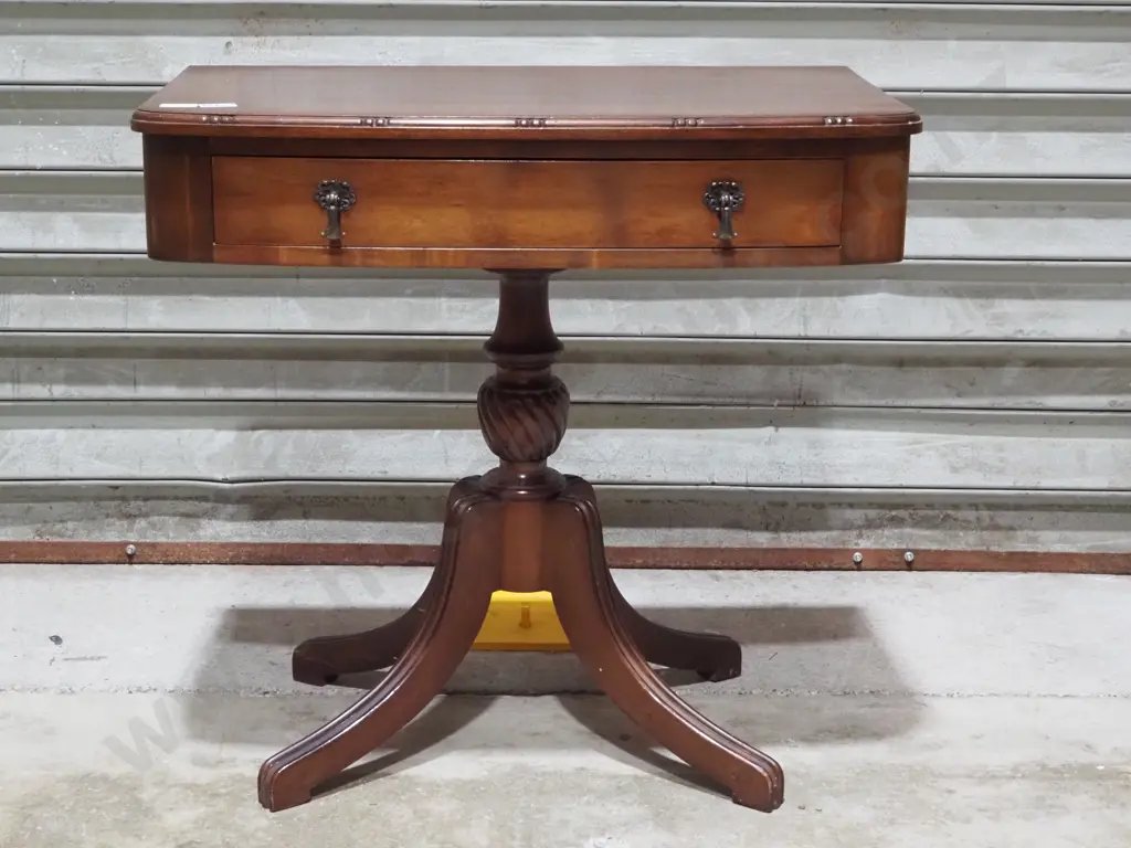 Mahogany Hall Table On Four Point Base with Brass Feet & Single Frieze Drawer Image 1++