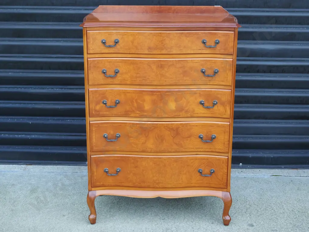 Walnut Tallboy With Shaped Front on Cabriole Legs Image 1++
