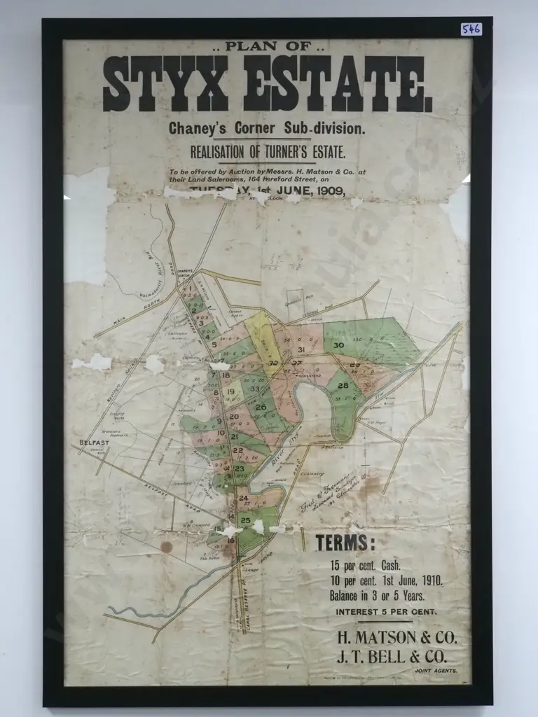 Framed Plan of Styx Estate. 1909 Image 1++