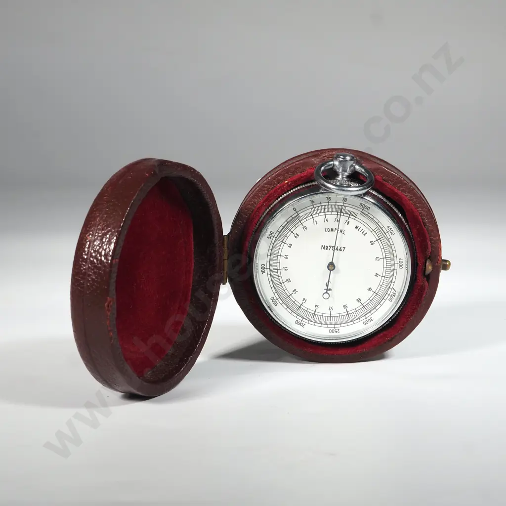 Chrome Plated Pocket Aneroid Barometer with Case. Lufft Germany  Image 1++