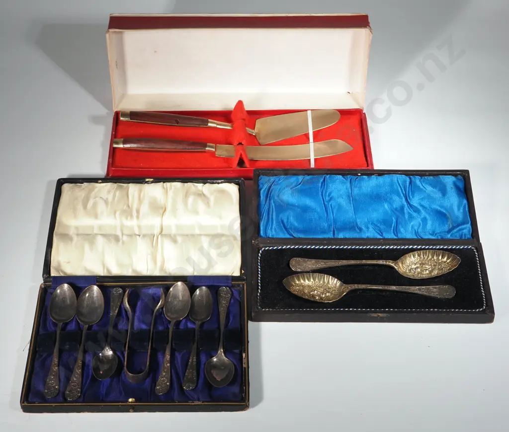 Box Set Of Silver Plated Fruit Knives & Collection Of Teaspoons In A Box With & A Boxed Cheese Knife & Server Image 1++