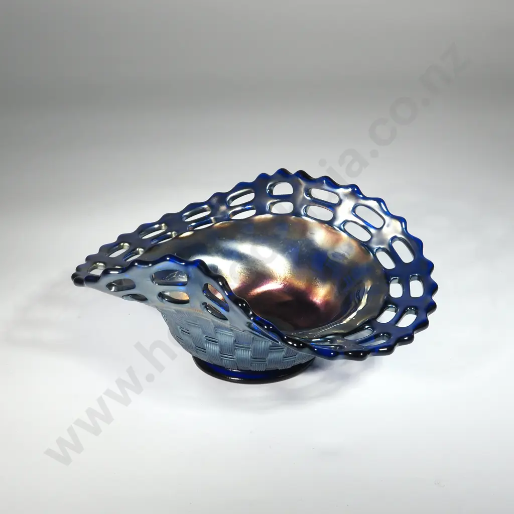 Mid Century Open Edged Iridescent Blue/Silver Carnival Glass Bowl. Image 1++