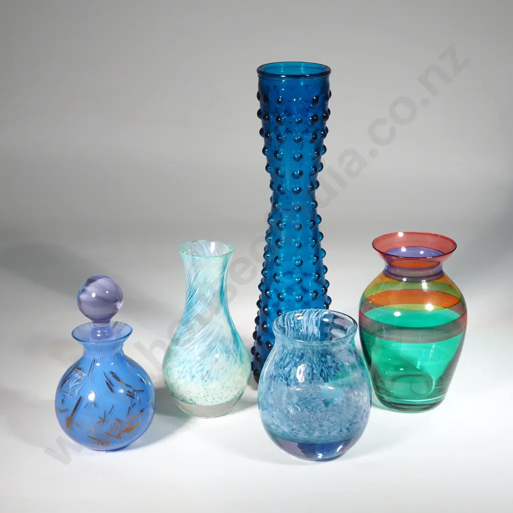 Five Decorative Vases in Various Colours & a Perfume Bottle. Image 1++