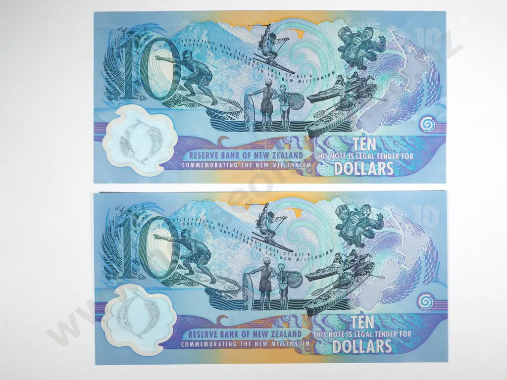 Two New Zealand Millennium Ten Dollar Banknotes Image 1++