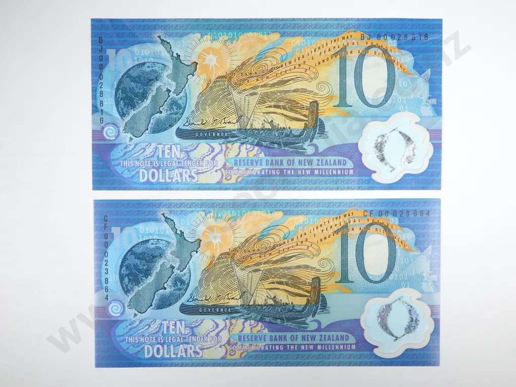Two New Zealand Millennium Ten Dollar Banknotes Image 1++