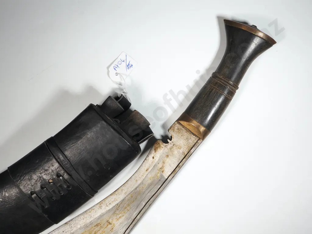 Kukhri Knife in a Leather Scabbard w Two Companion Knives. Image 1++